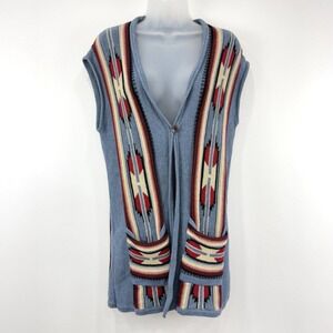 Chaps Sweater Vest Women's M Blue Aztec Southwestern Knit Native‎ American